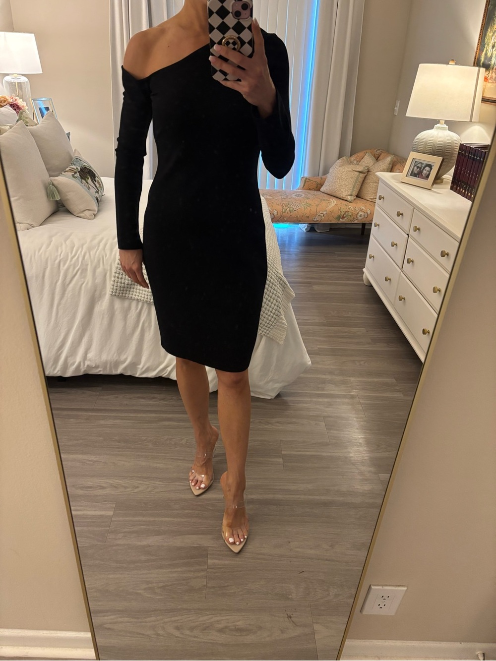 L'AGENCE One-Shoulder Black Knit Dress